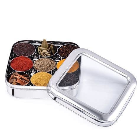 stainless steel masala box|masala storage box.